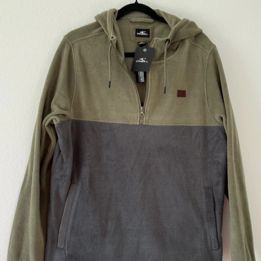 O'Neill Vantage SuperFleece 1/4 Zip Pullover Hoodie Green Gray Men's Medium M NW